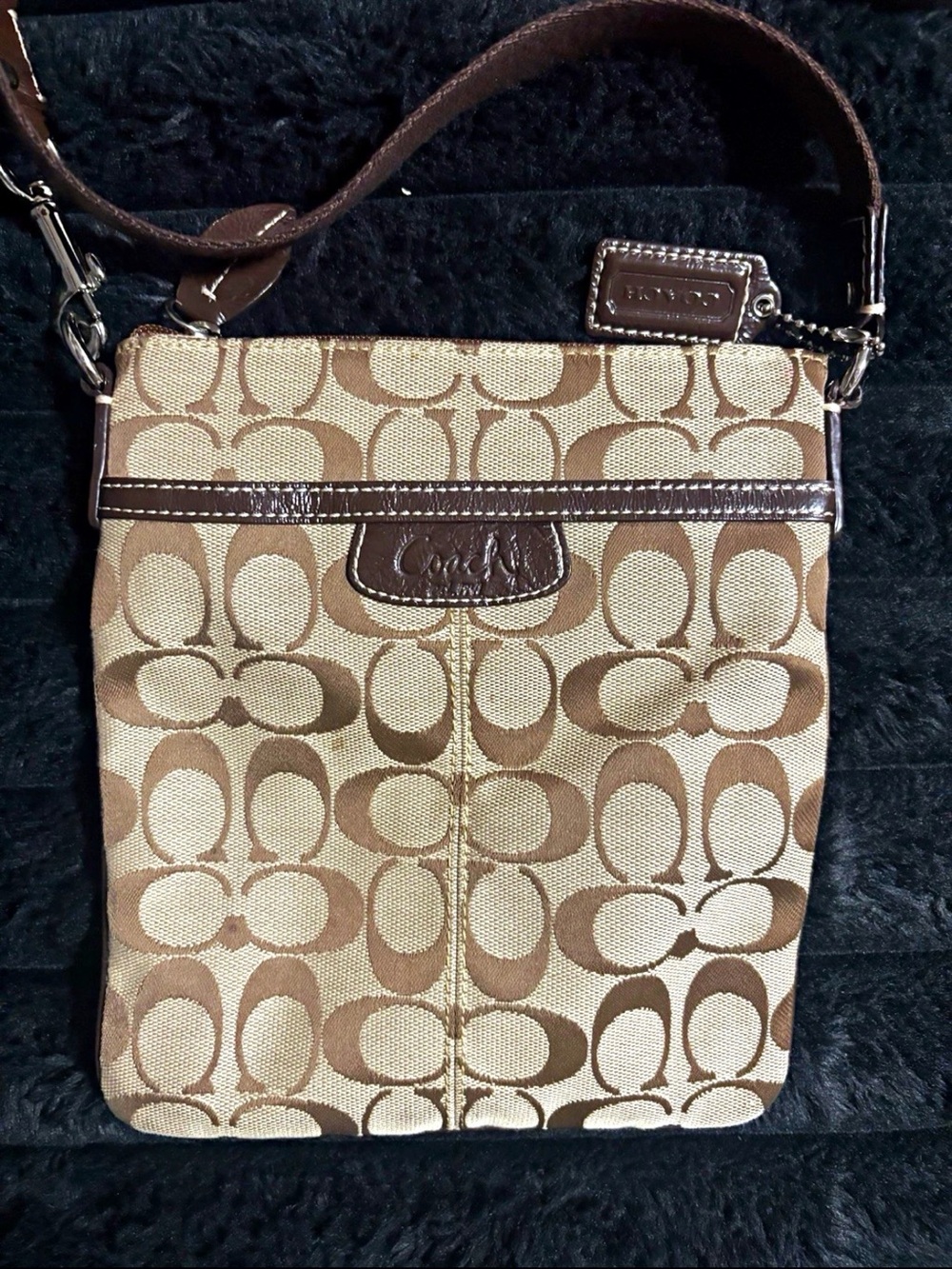 Coach Tan and Brown Signature Crossbody Bag
